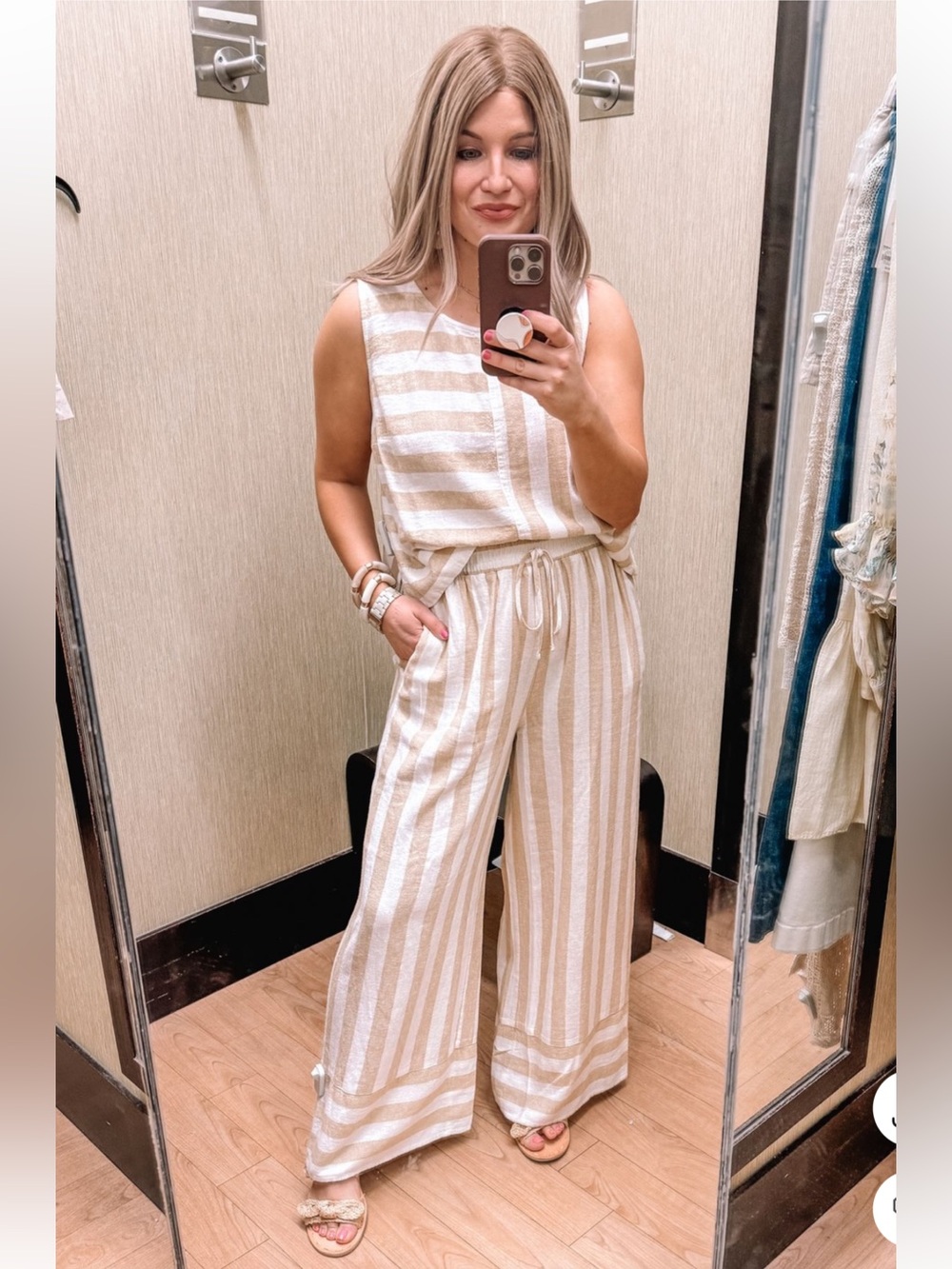 LC Lauren Conrad High Waisted Flowy Wide Leg Pants /Beige & White